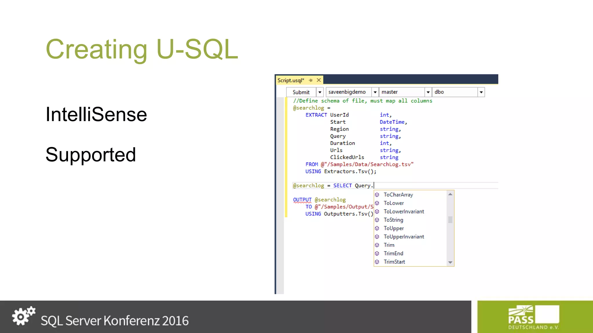 Creating U-SQL IntelliSense Supported 