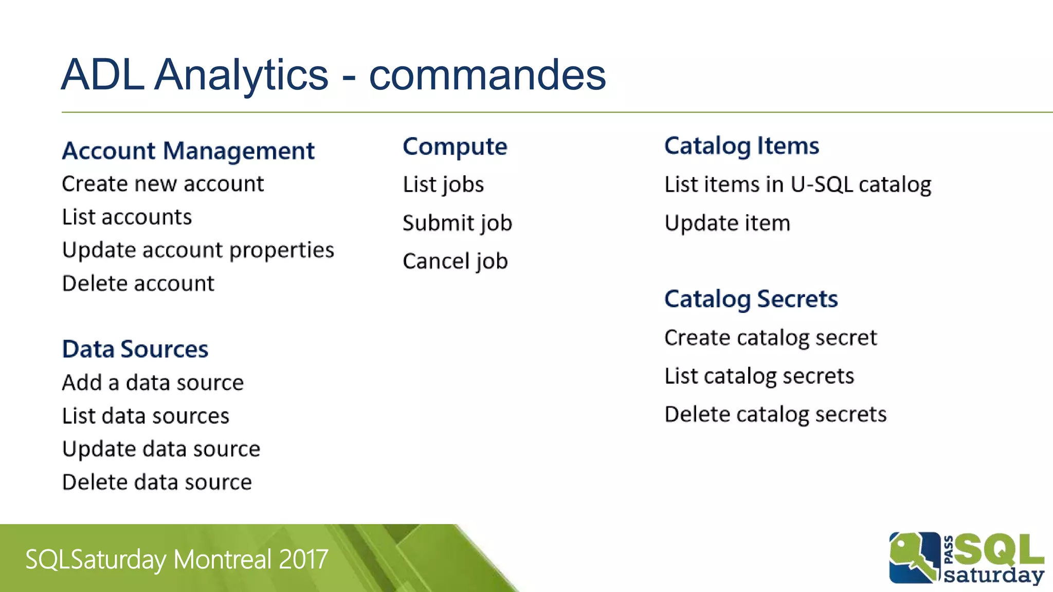 SQLSaturday Montreal 2017
ADL Analytics - commandes
 