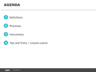 3CONFIDENTIAL
AGENDA
Definitions1
Processes2
Instruments3
Tips and Tricks / Lessons Learnt4
 