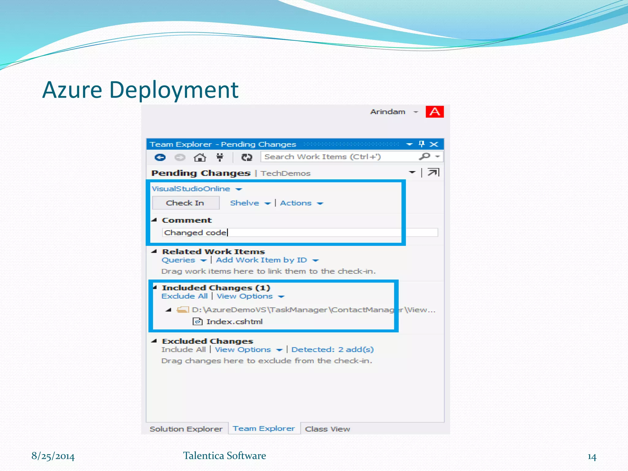 Azure Deployment
8/25/2014 Talentica Software 14
 