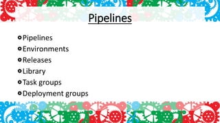Pipelines
Pipelines
Environments
Releases
Library
Task groups
Deployment groups
 