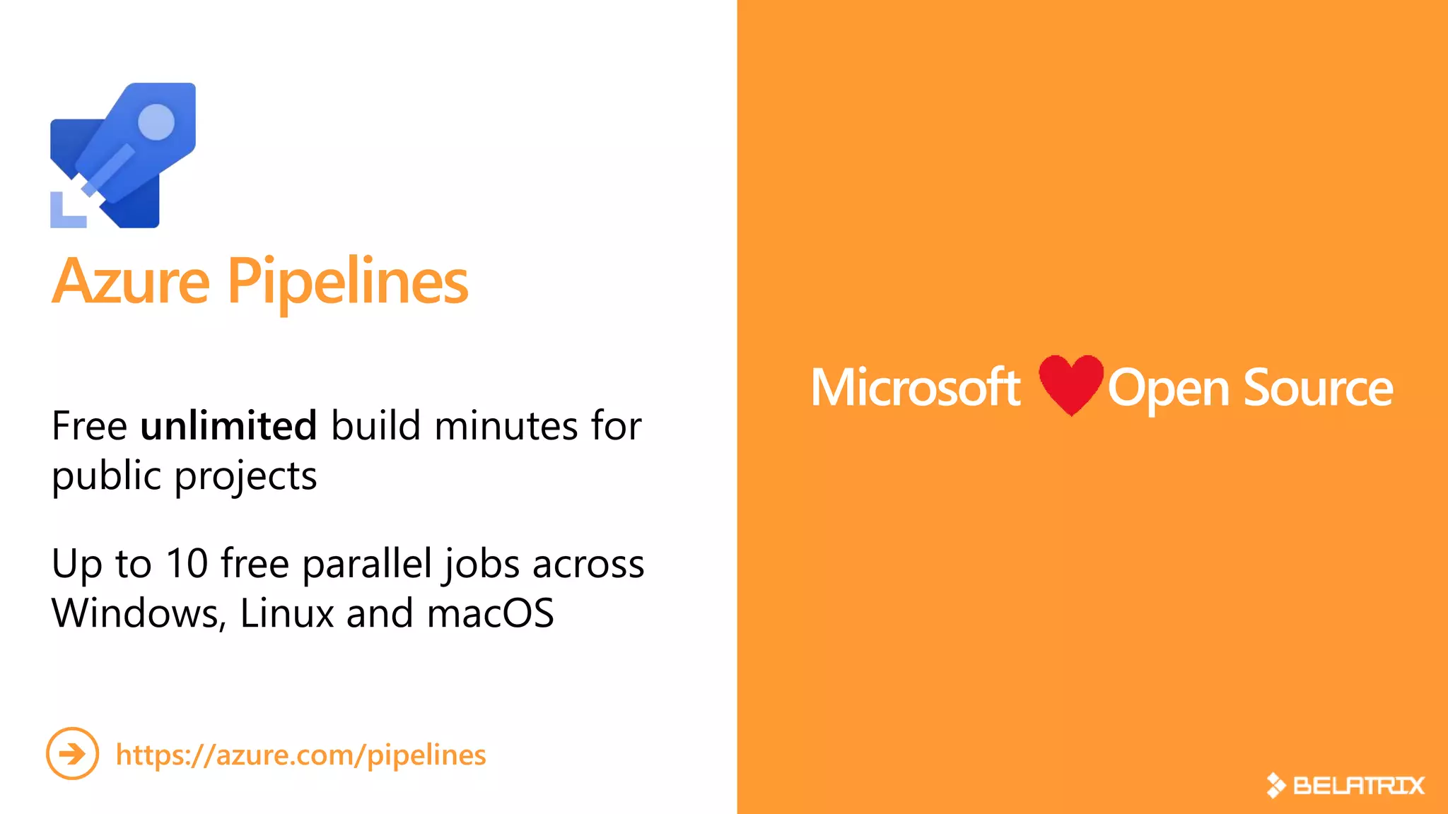 Azure Pipelines
Free unlimited build minutes for
public projects
Up to 10 free parallel jobs across
Windows, Linux and macOS
Microsoft Open Source
https://azure.com/pipelines
 
