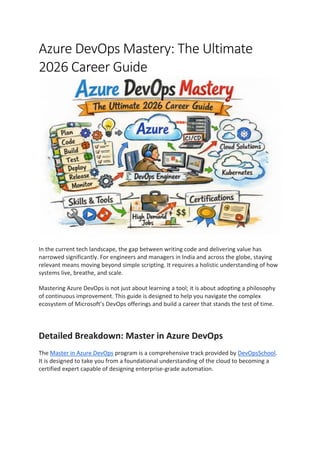 Azure DevOps Mastery: Comprehensive 2026 Career Guide for Engineers and ...