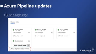 Azure Pipeline updates
Rerun a single stage
 