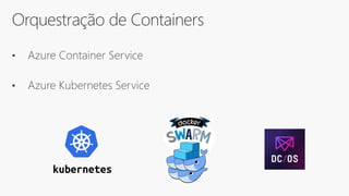 Orquestração de Containers
• Azure Container Service
• Azure Kubernetes Service
 