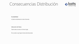 Escalabilidad
La Data es distribuida en todo el Servidor.
Ubicación de Datos
Toda la data no está en el mismo lugar
No se sabe en que lugar la data está almacenada.
 