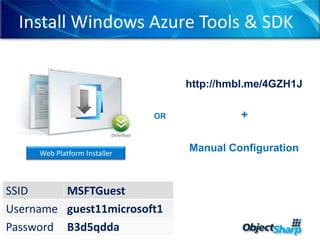 Install Windows Azure Tools & SDKhttp://hmbl.me/4GZH1J+ORManual ConfigurationWeb Platform Installer