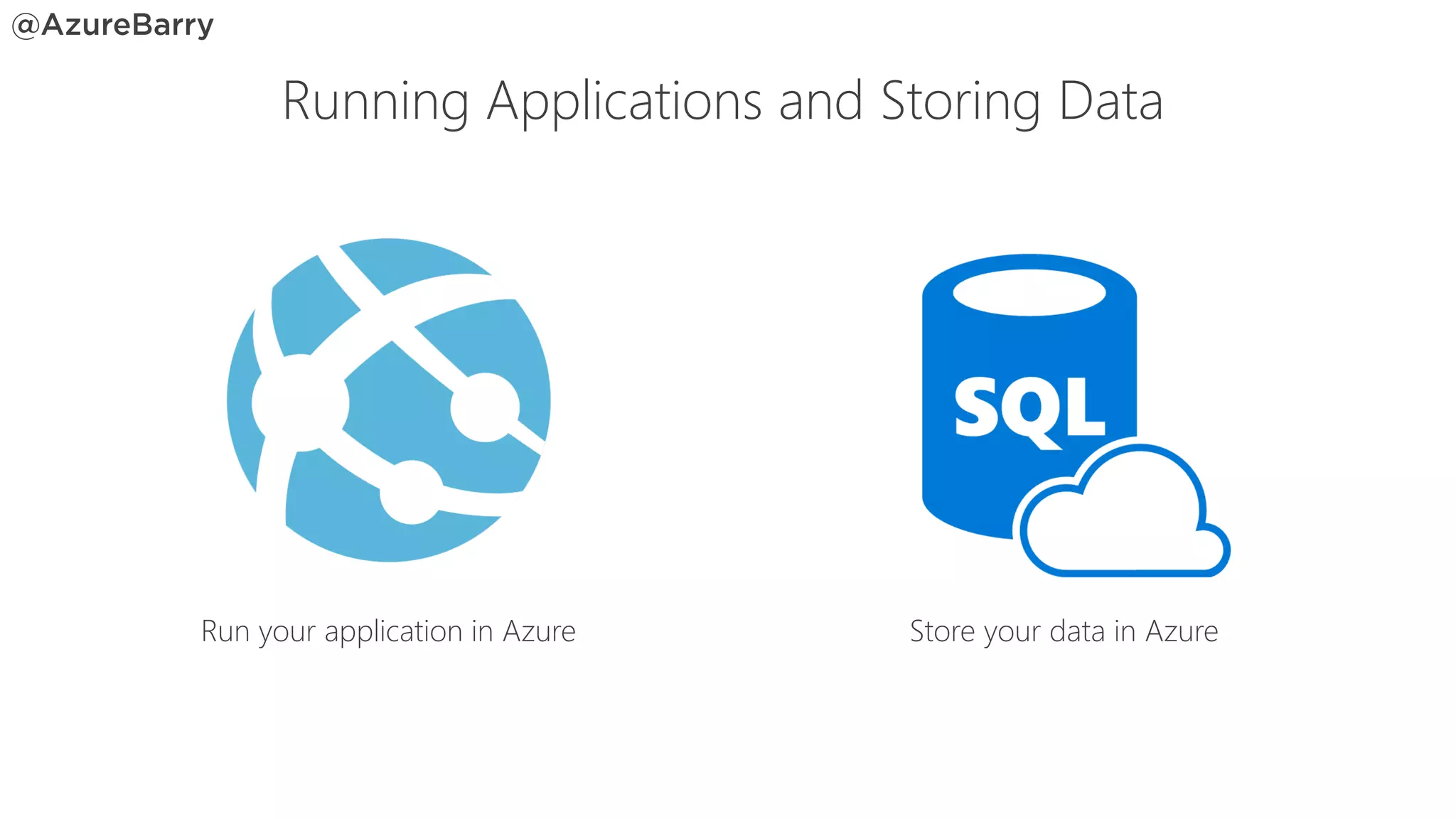 Run your application in Azure Store your data in Azure
Running Applications and Storing Data
 
