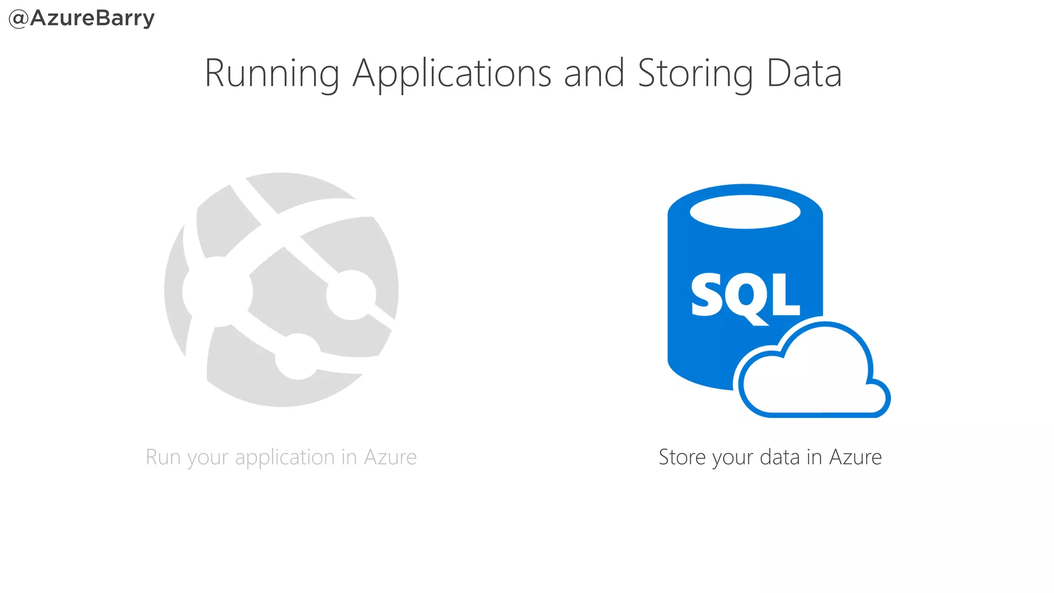 Run your application in Azure Store your data in Azure
Running Applications and Storing Data
 
