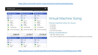 https://portal.azure.com/#create/Microsoft.WindowsServer2012R2Datacenter-ARM
https://docs.microsoft.com/en-us/azure/virtual-machines/windows/sizes
 