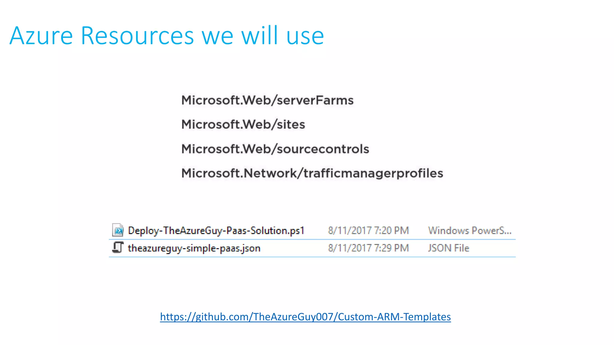 https://github.com/TheAzureGuy007/Custom-ARM-Templates
Azure Resources we will use
 