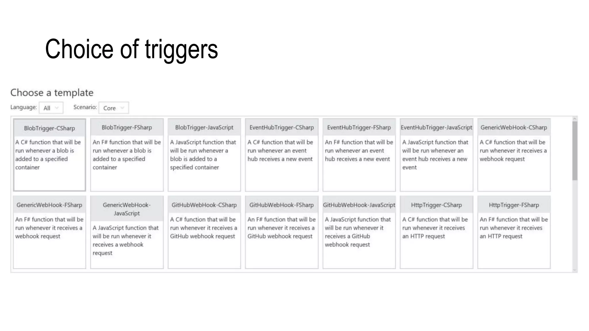 Choice of triggers
 