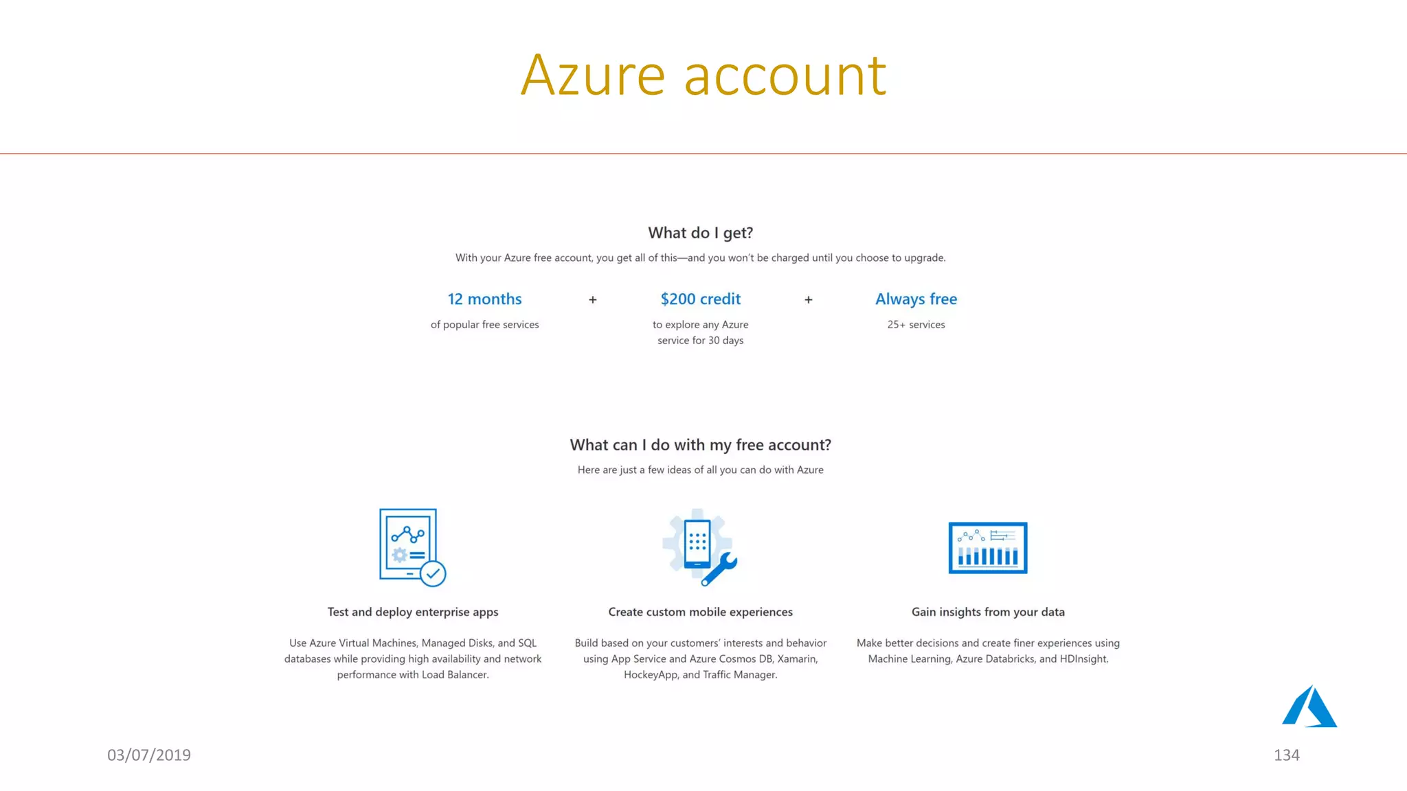 03/07/2019 134
Azure account
 