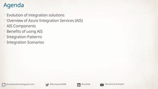 Agenda
 Evolution of integration solutions
 Overview of Azure Integration Services (AIS)
 AIS Components
 Benefits of ...