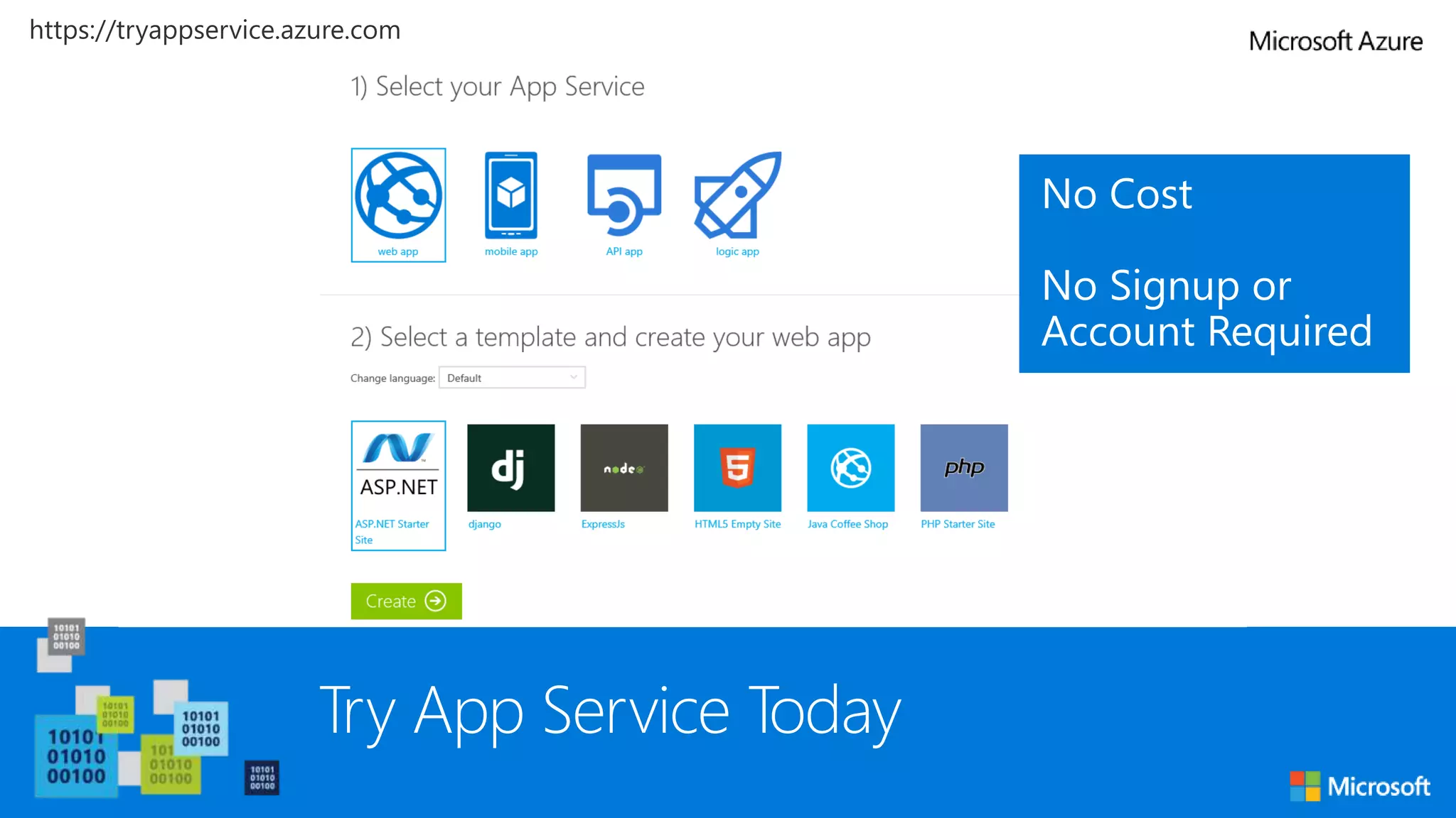 Try App Service Today
https://tryappservice.azure.com
 