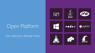 Open Platform
Use what you already know
 
