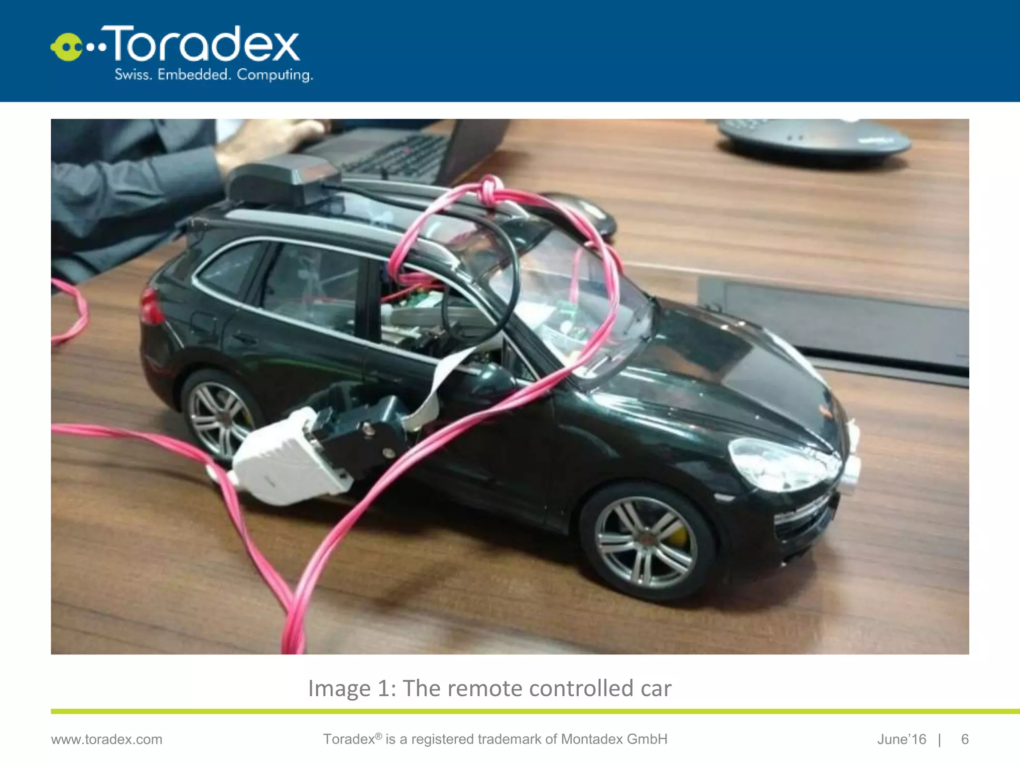 |www.toradex.com Toradex® is a registered trademark of Montadex GmbH June’16 6
CHAIRMAN
Image 1: The remote controlled car
 