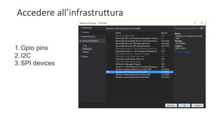 Accedere all’infrastruttura
1.Gpio pins
2.I2C
3.SPI devices
 