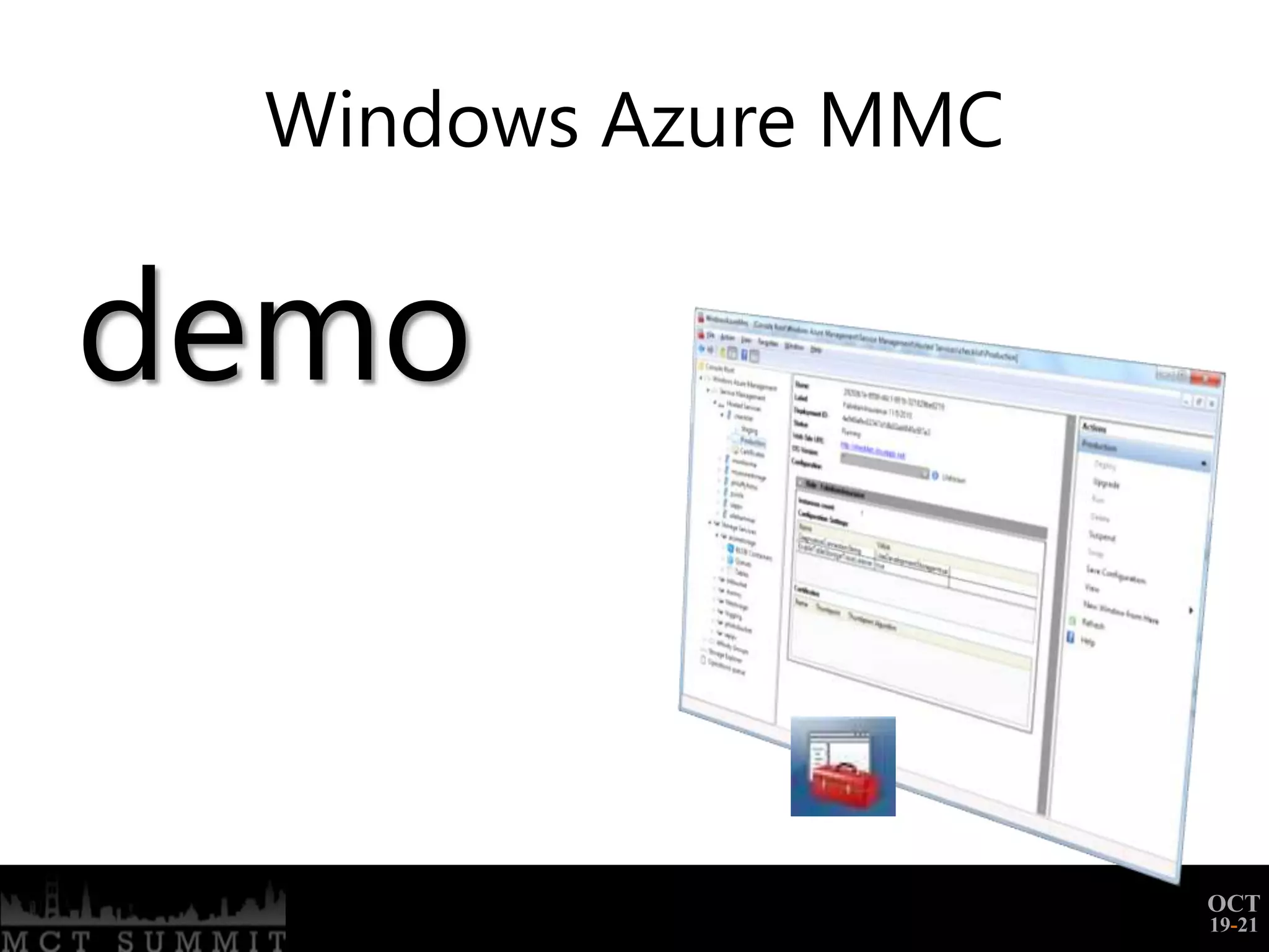 Windows Azure MMC


demo


                     OCT
                     19-21
 