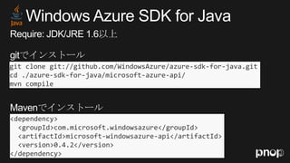 git clone git://github.com/WindowsAzure/azure-sdk-for-java.git
cd ./azure-sdk-for-java/microsoft-azure-api/
mvn compile
<dependency>
<groupId>com.microsoft.windowsazure</groupId>
<artifactId>microsoft-windowsazure-api</artifactId>
<version>0.4.2</version>
</dependency>
 