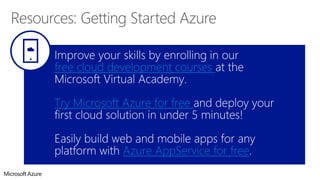 free cloud development courses
Try Microsoft Azure for free
Azure AppService for free
 