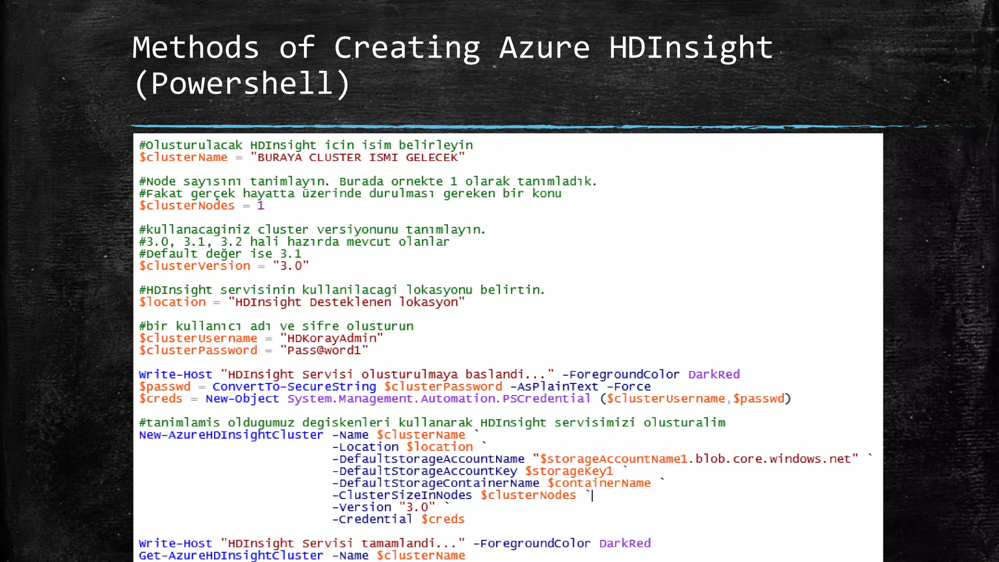 Methods of Creating Azure HDInsight
(Powershell)
 