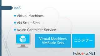 IaaS
Virtual Machines
VM Scale Sets
Azure Container Service
Virtual Machines
VMScale Sets
コンテナー
 