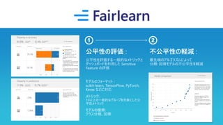 https://github.com/fairlearn/fairlearn
ƽԤu :
ƽԤuһĤʥȥå
åܩ`ɤä Sensitive
Feature u
ǥΥե`ޥå :
scikit-learn, TensorFlow, PyTorch,
Keras ʤɤˌ
ȥå:
15ϤһĤʥ`פˤ
ƽԥȥå
ǥηN:
饹؎
ƽԤXp :
ȶˤΥ르ꥺˤä
?؎ǥβƽԤXp
 