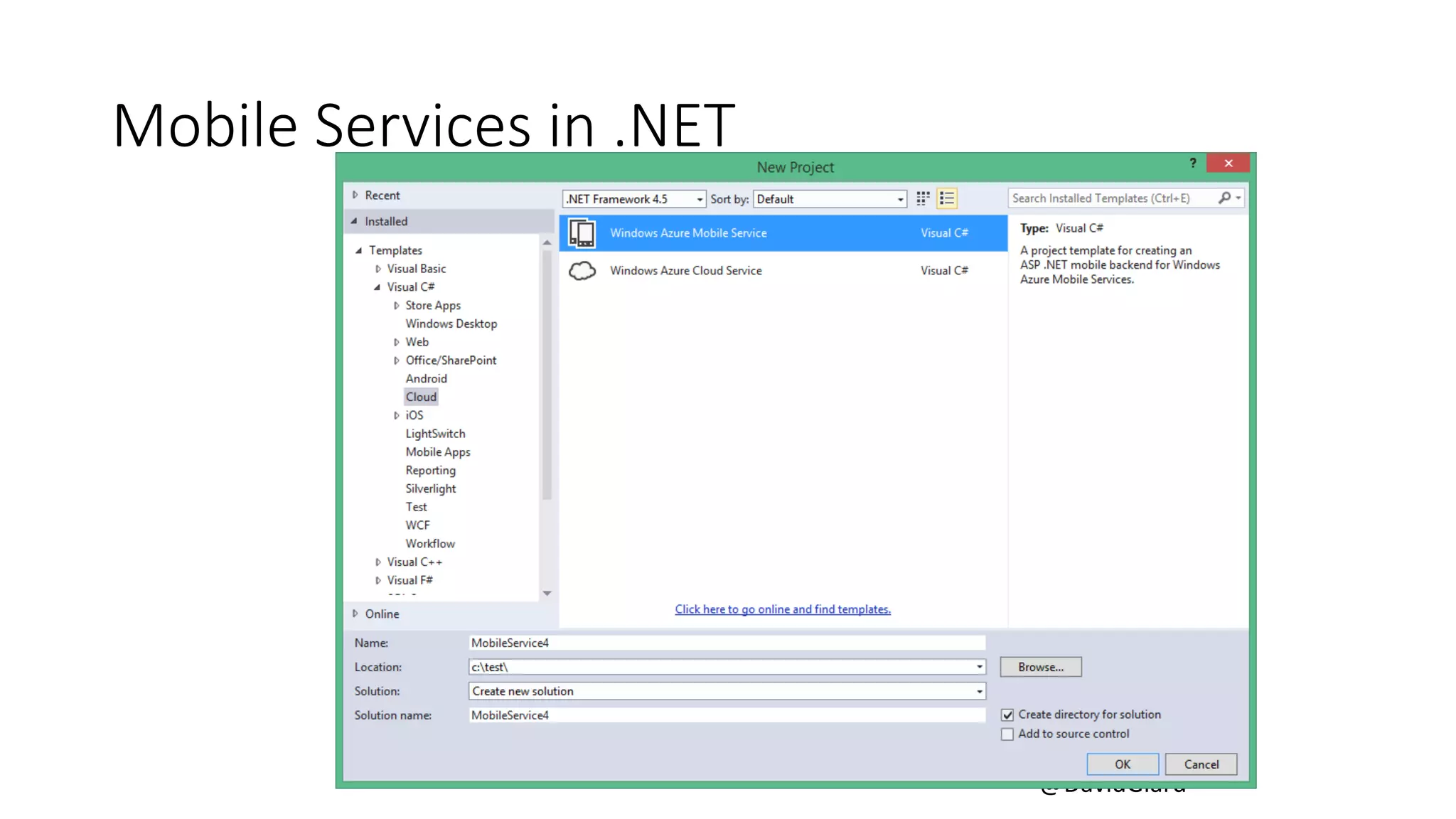 @DavidGiard 
Mobile Services in .NET 
 