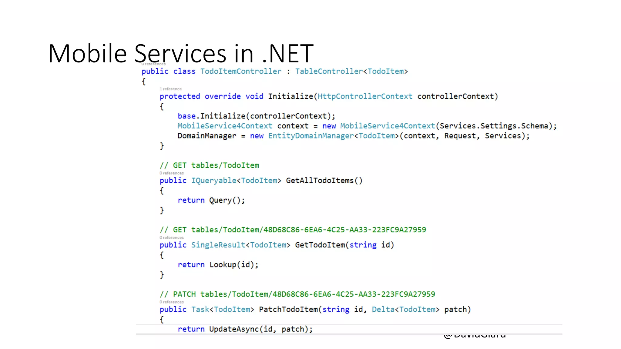 @DavidGiard 
Mobile Services in .NET 
 