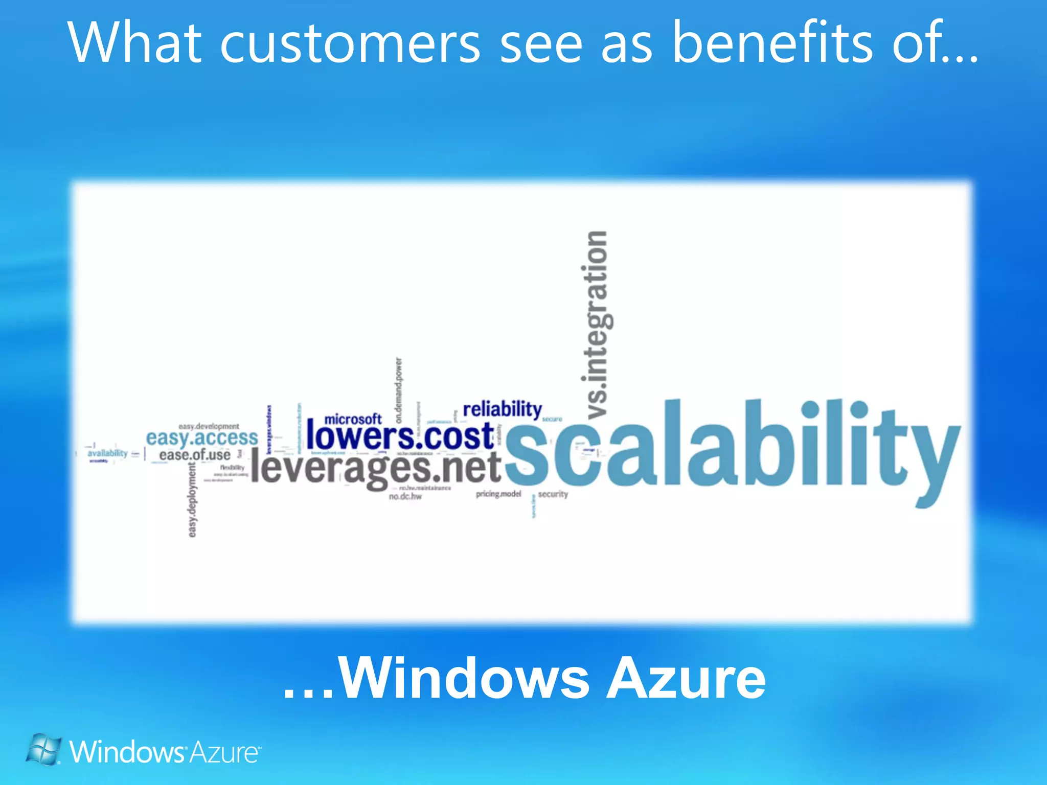 What customers see as benefits of…




       …Windows Azure
 