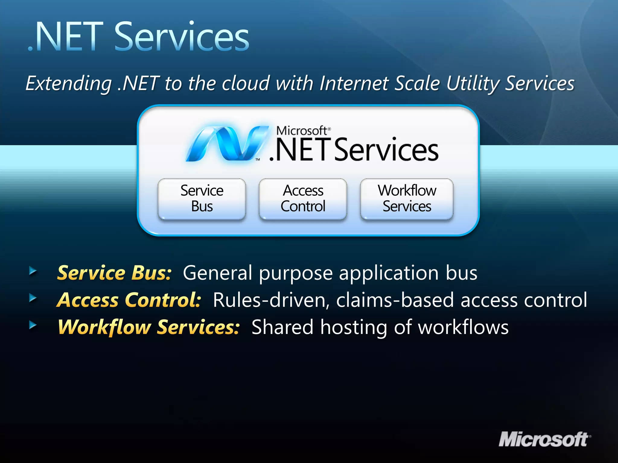 Extending .NET to the cloud with Internet Scale Utility Services
 