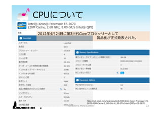 CPUˤĤ
22
http://ark.intel.com/ja/products/64595/Intel-Xeon-Processor-E5-
2670-20M-Cache-2_60-GHz-8_00-GTs-Intel-QPI?q=E5-2670
20124?24?˵3Coreץå`Ȥ
uƷʽk줿
Kurochin's Mind Control
 