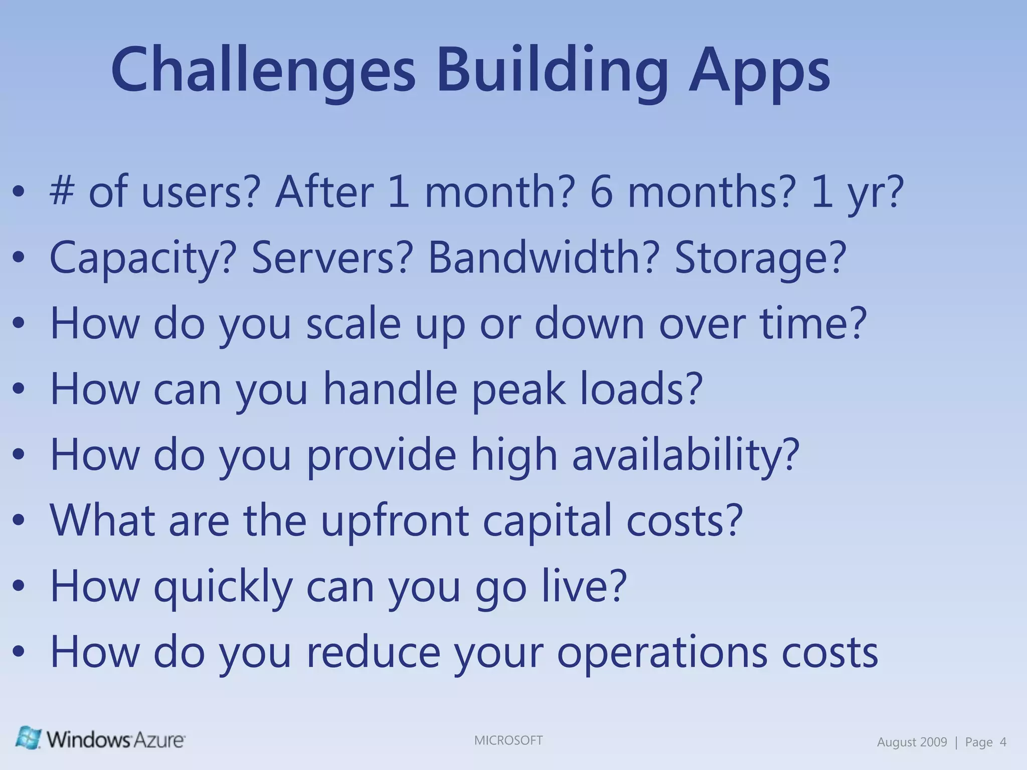 Challenges Building Apps# of users? After 1 month? 6 months? 1 yr?  