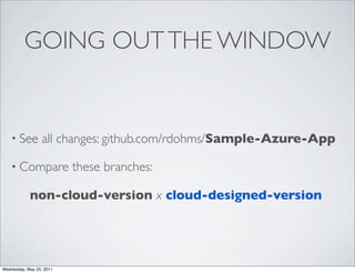 GOING OUT THE WINDOW


   • See          all changes: github.com/rdohms/Sample-Azure-App

   • Compare              these ...