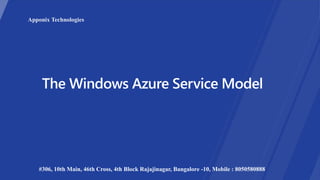 Apponix Technologies
#306, 10th Main, 46th Cross, 4th Block Rajajinagar, Bangalore -10, Mobile : 8050580888
 