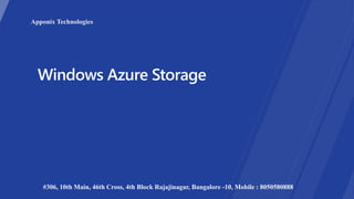 Apponix Technologies
#306, 10th Main, 46th Cross, 4th Block Rajajinagar, Bangalore -10, Mobile : 8050580888
 