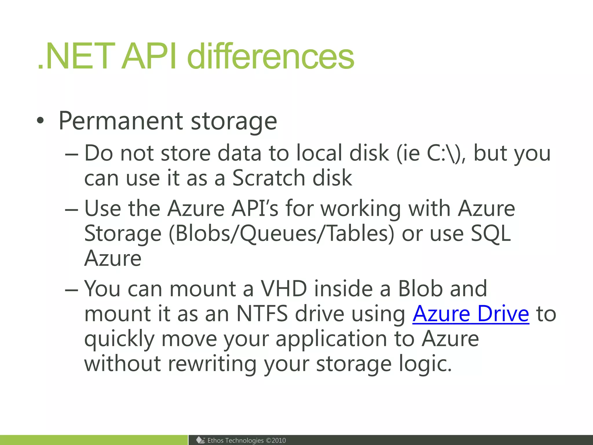 Reflections on Design .NET Runtime and SQL Azure