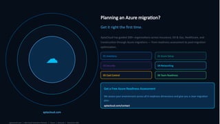☁
aptacloud.com
Planning an Azure migration?
Get it right the first time.
AptaCloud has guided 300+ organizations across Insurance, Oil & Gas, Healthcare, and
Construction through Azure migrations — from readiness assessment to post-migration
optimization.
01 Inventory 02 Azure Setup
03 Security 04 Networking
05 Cost Control 06 Team Readiness
Get a Free Azure Readiness Assessment
We assess your environment across all 6 readiness dimensions and give you a clear migration
plan.
aptacloud.com/contact
aptacloud.com | Microsoft Solutions Partner | Azure | Security | Dynamics 365
 