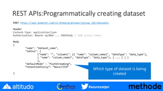 #azuresatpn
REST APIs:Programmatically creating dataset
 