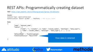 #azuresatpn
REST APIs: Programmatically creating dataset
 