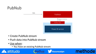 #azuresatpn
PubNub
• Create PubNub stream
• Push data into PubNub stream
▪ Use when:
• You Have an existing PubNub stream
 
