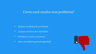 Comovocê resolve esse problema?
• RealizarumBackupdeumSistema
• ExecutarumEnviodeE-mailDiário
• Monitorar oacessoaumportal
• Gerarumrelatóriogerencialagendado
 