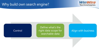 Why build own search engine?
Control
Define what’s the
right data scope for
searchable data
Align with business
 