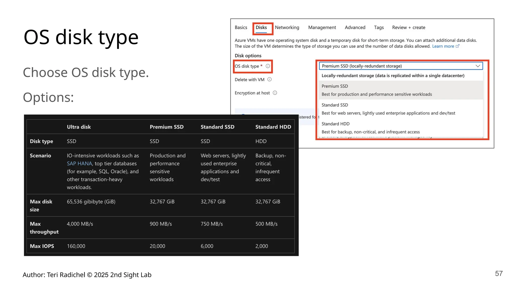 Author: Teri Radichel © 2025 2nd Sight Lab 57
OS disk type
Choose OS disk type.
Options:
 