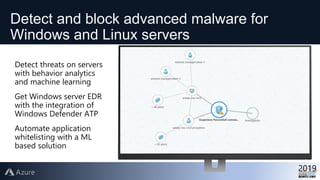 Detect and block advanced malware for
Windows and Linux servers
Detect threats on servers
with behavior analytics
and machine learning
Get Windows server EDR
with the integration of
Windows Defender ATP
Automate application
whitelisting with a ML
based solution
 