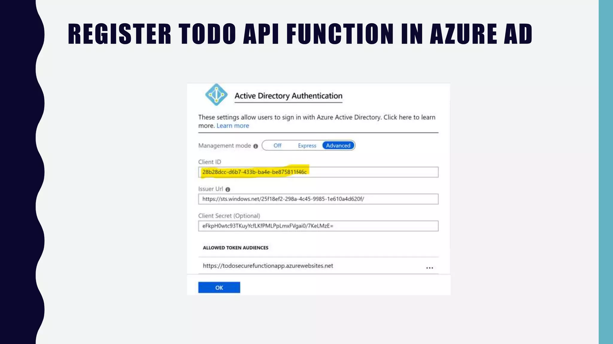 REGISTER TODO API FUNCTION IN AZURE AD
 
