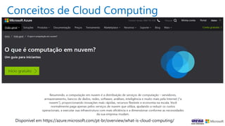 Conceitos de Cloud Computing
Disponível em https://azure.microsoft.com/pt-br/overview/what-is-cloud-computing/
 