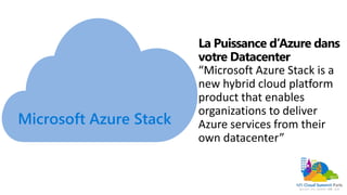 Microsoft Azure Stack
La Puissance d’Azure dans
votre Datacenter
 