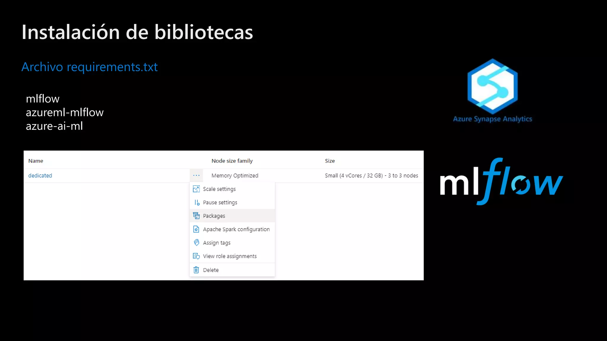 ©Microsoft Corporation
Azure
Instalación de bibliotecas
Archivo requirements.txt
mlflow
azureml-mlflow
azure-ai-ml
 